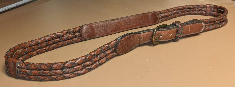 Vintage Three Strand Braided Genuine Leather Belt Solid Brass Buckle size 34"